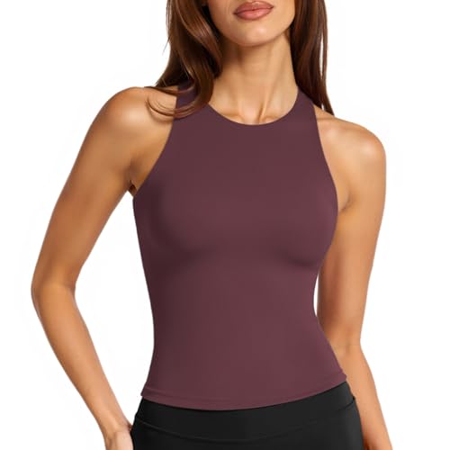 LASLULU Womens Sports Bra Strappy High Neck Longline Yoga Running Gym Tops Clothes Padded Workout Tank Tops with Built in Bra