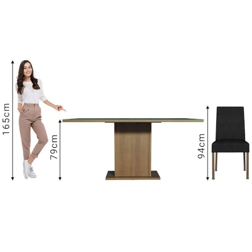Image of Madesa 4 Seater Dining Set Rectangular Glass Table Top Sturdy Wooden with Fully Cushioned Seats 160 Cm for Dining Room and Kitchen - Brown /Black