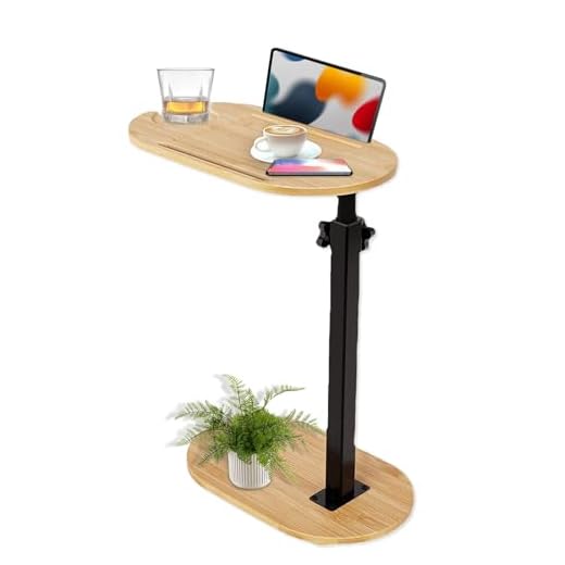 MIUUIPI Beistelltisch C Form Sofatisch, 360° Rotierend Bambus Beistelltische, Höhenverstellbar (42-82cm) Klein Couchtisch, Kaffeetisch Side Table für Wohnzimmer Bad Bett Sofa