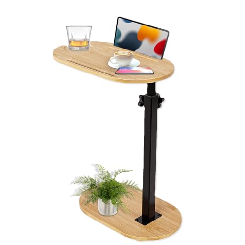 MIUUIPI Beistelltisch, 360° Rotierend Bambus Beistelltische, Sofatisch Höhenverstellbar (42-82cm), Mobiler Kaffeetisch, Couchtisch Klein für Wohnzimmer Sofa Couch