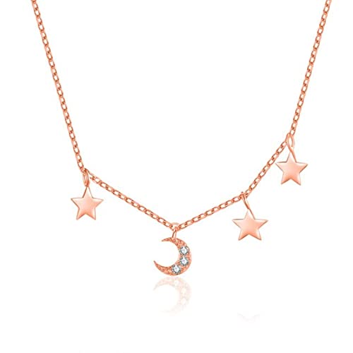 Collier ras du cou femme en chaîne à maillons fins et breloques étoile lune en Cz