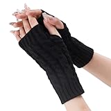 JAMNGHB Calentador de brazos de fibra acrílica para invierno, diseño sin dedos, guantes elásticos para mujer, para exteriores, aventura, uso diario, guantes acrílicos, Negro, Talla única