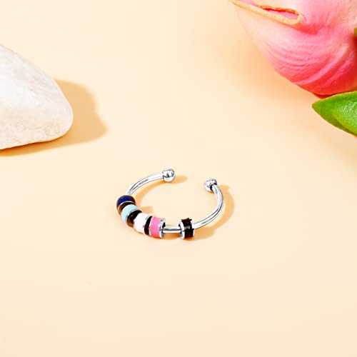 Huasai Anxiety Ring For Women To My Daughter Fidget Ring Adjustable Beads Spinner Rings For Stress Relief Colorful Enamel Rings For Teen Girls Birthday Gifts(Color) #TOP6
