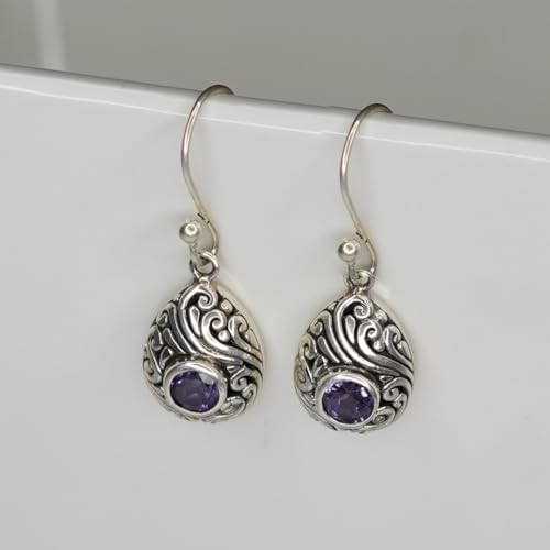 Boucle d'oreille argent 925 et améthyste violette fait main - 3
