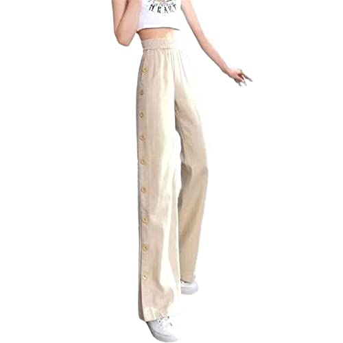 SUICRA Pantalones de Mujer Cintura elástica Botón Recto Suelto Sólido Casual Pantalones hasta el Tobillo Ropa de Primavera a Fuego Lento Deportes Casuales Simples (Color : Apricot Color, Size : XX-L