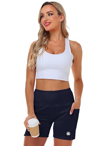 Image of AOBUTE Womens High Waist Swim Board Shorts with Pockets Quick Dry Bike Shorts