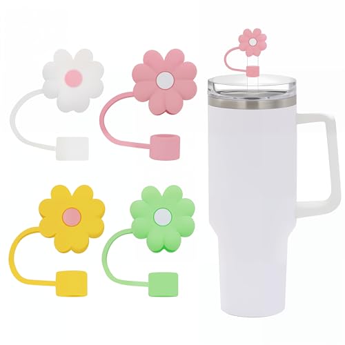4Pcs 0.4in Diameter Cute Silicone Straw Covers Cap for Stanley Cup, Dust-Proof Drinking Straw Reusable Straw Tips Lids