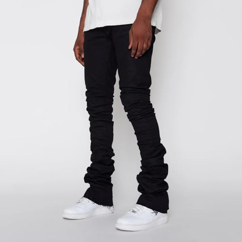 Hulpvktsgiq Men's Slim Fit Denim Pants Mid Rise Tapered Leg Stacked Stretch Jeans Y2K Goth Harajuku Hip Hop Jeans Trouser3