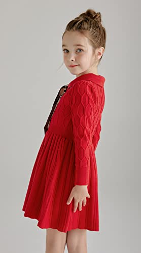 SMILING PINKER Girl Dress Long Sleeve Cable Knit Sweater Turn Down Collar with Neck Scarf2