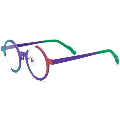 Image of FONEX Colorful Pure Titanium Glasses Frame Women Retro Round Eyeglasses