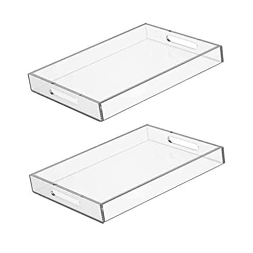 BBA SUNRISE I Transparentes Acryl-Serviertablett 40.6 x 30.5 cm mit Griffen, dekoratives Tablett für drinnen und draußen, Serviertablett, stapelbarer Organizer, Tablett für Kaffee/Frühstück, 2 Stück Cover