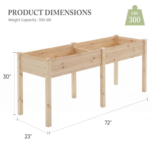 Image of DUMOS Raised Garden Bed 72x23x30 Inch, Outdoor Planter Box with Legs, Elevated Wood Garden Bed with Liner for Herbs Flowers Vegetables, Wooden Planter Box for Patio, Balcony, Backyard, Natural Wood