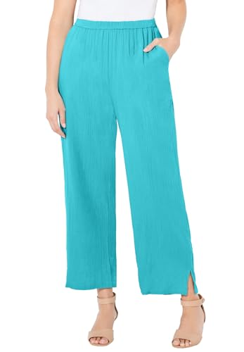 Catherines Women's Plus Size Anywear Pucker Cotton Wide Leg Pant