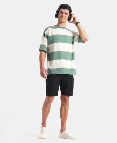 Image of Jockey UM24 Men Super Combed Cotton Rich Striped Oversized Tshirt