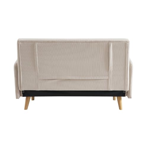 Divano Letto A 2 Posti In Velluto A Coste Con Gambe In Legno, Beige - 8