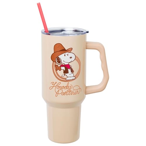 Image of Silver Buffalo Peanuts Western Howdy Partner 40oz Stainless Steel Tumbler w Handle