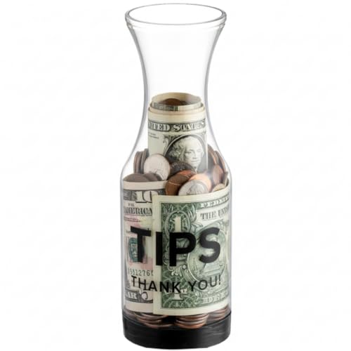 Tip Jar for bartenders and restaurants | Clear SAN plastic Tips carafe/Jars for money | 10-inch large cool tips container for restaurants, bars, cafes, and pizzerias. GEEX DEPOT (1)