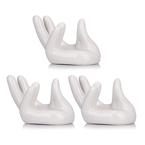 Dulcicasa セラミック製ミニプランツホルダー 3個セット 白 8x4cm ? 手の形デザイン 省スペース エアプランツやティーカップ収納に適したデスクインテリア