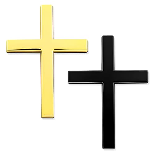 Image of 2PCS Metal Christian Cross Emblem Stickers, 2.5x1.8in 3D Jesus Christ Auto Emblem Badge Decal, Self-Adhesive Styling Cross Decal Decoration for Trunk Tailgate Side Fender (Black+Golden)
