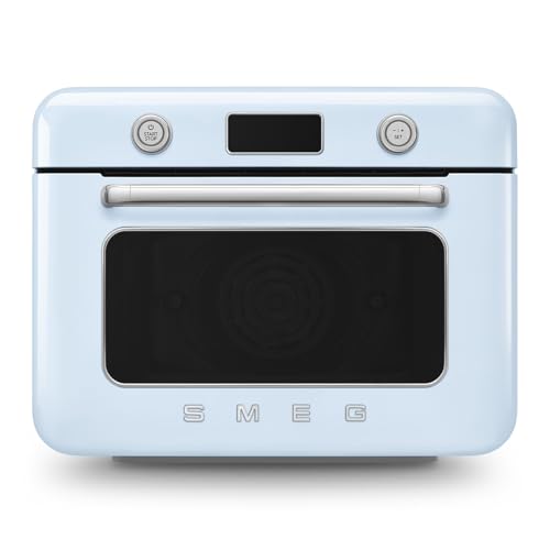 Smeg, Mini Four Combiné COF01PBEU, 10 Fonctions de Cuisson, 33 Recettes Automatiques, Réservoir Amovible, Cuisson à la Vapeur, Fonction de Détartrage, Puissance 1800W, Bleu Azur