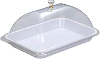 HeyDear ケーキ収納ボックス 透明プラスチック 長方形 ケーキドーム トレイ付き デザートカバー クッキー収納 14インチ ブラック キッチン食品保存容器 (12インチ,ホワイト)