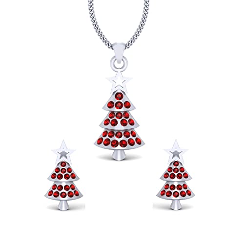 Pendientes estrella Navidad plata 925 y diamantes rojos para cenas
