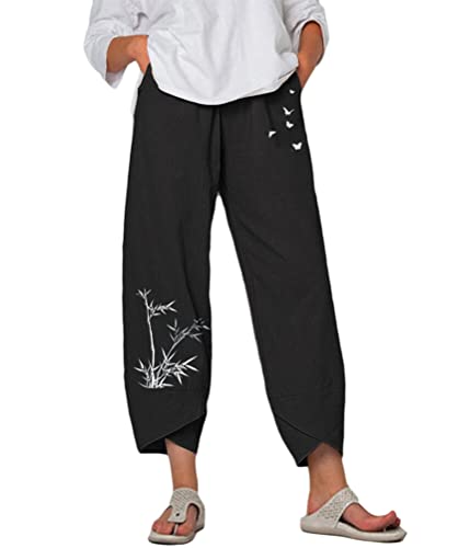 nicticsi Pantalones Verano Mujer 7/8 Longitud Lino Pantalones Sueltos Ocio Jogging Deportivos Pantalones Color Sólido Casual Playa Pantalones Cover