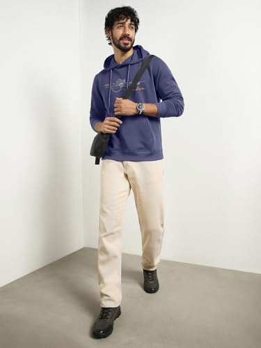 Image of Nobero Men's Printed Regular Fit Hoodie | Cotton Rich Fleece Sweatshirt for Men | Soft & Warm Hooded Pullover | Casual Winter Wear