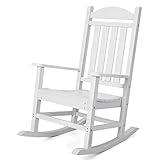 Devoko Resin Rocking Chair Plastic Outdoor Indoor Patio Rocker Chair High Back All Weather Rocker for Patio Backyard Porch Garden (White)