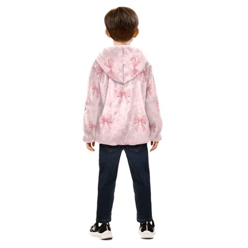 Pink Bows on Background Toddler Fleece Jacket Girl Boys Hooded Fleece Jacket Coat Warm Outwear Zip-up 3-10T4