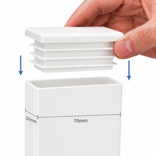 Image of (Pack of 6) Rectangular Plastic Plugs 1-3 /16 inch x 2-3 /4 inch (30 x 70 mm), Matt Tube Inserts, Fence Post Caps, Pure White RAL 9010