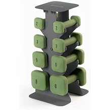 WeGym SafeGrip Square Dumbbells with Anti-Slip Handles, Safe Weight Lifting Equipment for Home Gym, Aesthetic Dumbbell Sets Starter Set 2+3+5+8LB Pair with Slate Rack - Forest Set