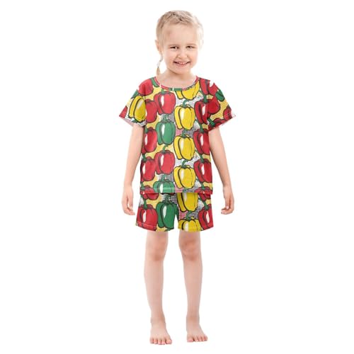 ALAZA Pepper Chili Red Yellow Green Pajamas Short Sleeve 2 Piece Sleepwear Top and Bottom Pajama Set Unisex3