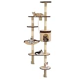 All in One Katzenhaus Pets Kratzbaum Liegemulde,Wandkratzbaum mit Sisal-Kratzsäulen 194 cm Beige/Braun,Pets Kratzbaum Liegemulde kratzsäule für Katzen Jeden Alters