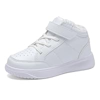 RTOUNT Kid White Winter Boots Boys Snow High Top School Tennis Shoes for Girls Running Adjustable Strap Boots Size 13