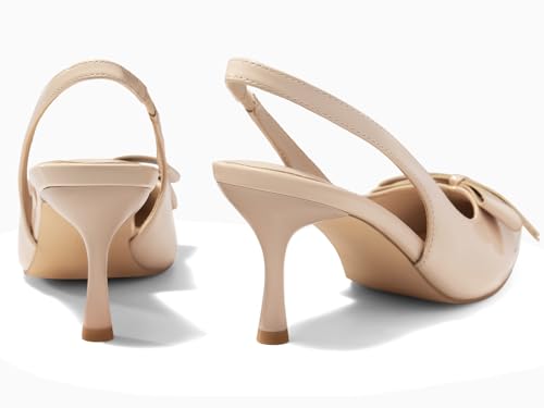 Image of Coutgo Womens Slingback Kitten Heels Bow Closed Pointed Toe Pumps Slip on Office Work Dress Shoes