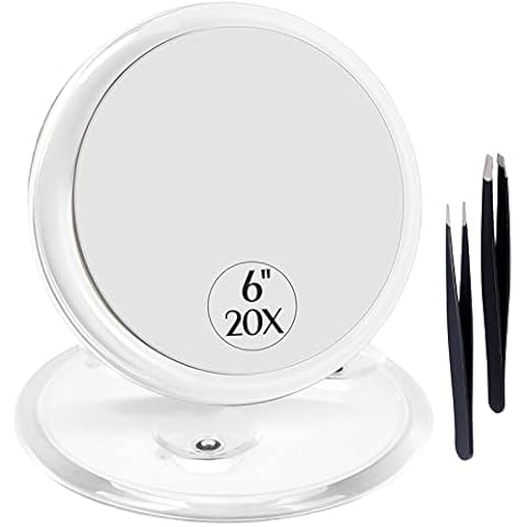 MIYADIVA Magnifying Mirror 20x with Suction Cups, 6 Inch Compact Travel Mirror, Portable Suction Mirror for Home/Hotel, Perfect for Precise Makeup, Round Cover