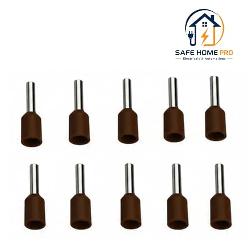 Image of SAFE HOME PRO 100 Pcs,10mm Ferrule Copper Crimp Connectors Lugs End Termnal, Red Insulated Crimp Pin Terminals Copper Crimp Ferrules Wire Cord Pin End E1012 For Multiple Application (10mm)(Browm)