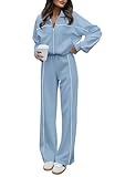 BTFBM Women's Two Piece Tracksuit Fall 2025 Long Sleeve Zip Up Sweatshirt Long Pants Outfits Jogger Sweatsuit Sets(Solid Blue,Medium)