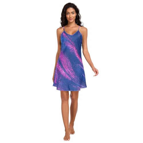 Camisón para mujer, diseño de fideos, sin mangas, con diseño de mármol galaxia, Con color, Large
