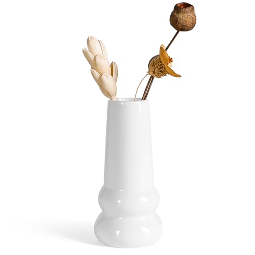Umlaca 花瓶 フラワーベース 白 陶器 一輪挿し 生花 花器 水栽培 モダン 和風 セラミック 家/玄関/リビングルーム/テーブル装飾 プレゼント (ホワイト,約14.6cm)
