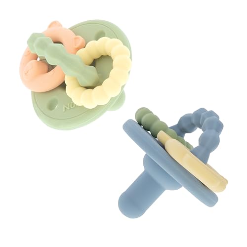 Image of Nuby Charms Silicone Infant Pacifier and Teether Toy - 2 Pack - 0+ Months - Green and Blue