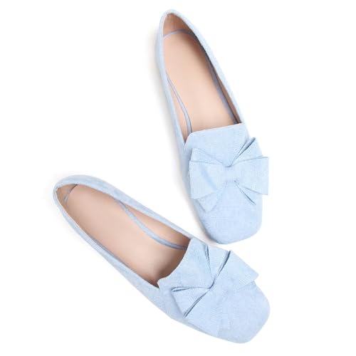 Image of WENJIAZHIZHI Square Toe Bow Ballet Slip-On | Classic Suede Finish,Chic Bow Detail,Effortless Everyday Style,Wedding Party Office,Plus Size Available