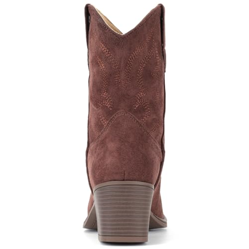 Image of IXU Cowboy Boots for Women Wide Suede Ankle Western Cowgirl Boots Mid Calf Pointed Toe Short Chunky Classic Booties