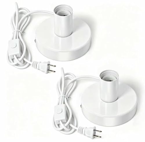 Table Lamp Base, E26/E27 Plug in Lamp Holder with Switch, White, 2Pcs