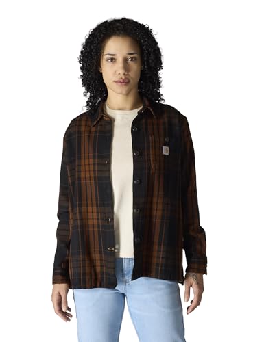Carhartt Women's Tencel Fiber Series Loose Fit Twill Plaid Shirt, Black, Medium
