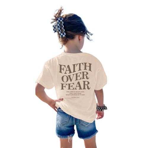 Image of Faith Over Fear Shirt Christian Jesus Tshirts for Girls Religious Inspirational Tees Bible Verse Tops for Kids 3-12