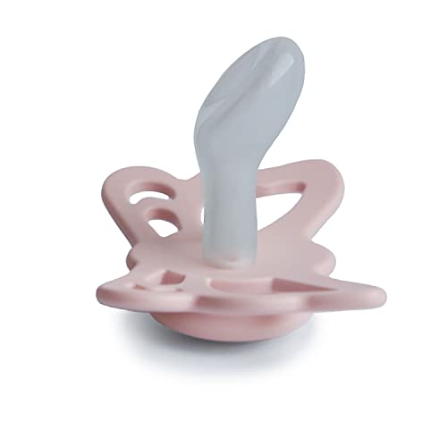 Image of FRIGG Butterfly Anatomical SilkySoft Silicone Baby Pacifier | Made in Denmark | BPA-Free (Blush /Cedar, 6-18 Months)
