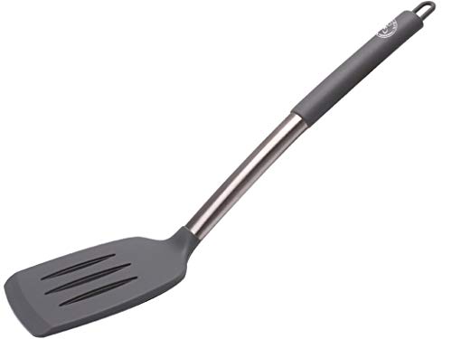 Starchef Silicone Slotted Turner Spatula Heat Resistant Non-Stick Soft Grip, Stainless Steel(Grey)