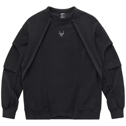 Black Sweatshirt Men Streetwear Techwear Sweatshirts Spring Autumn Fashion Design Techwear Male Cotton Sweatshirts